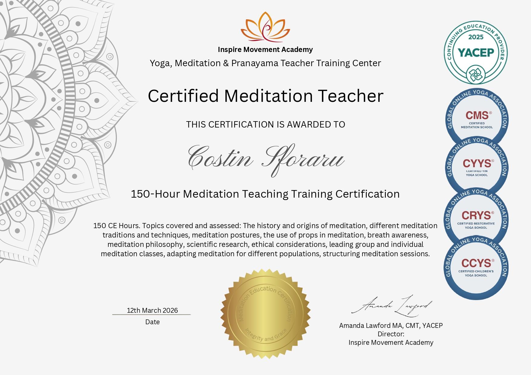 Certificat de ghid de meditație